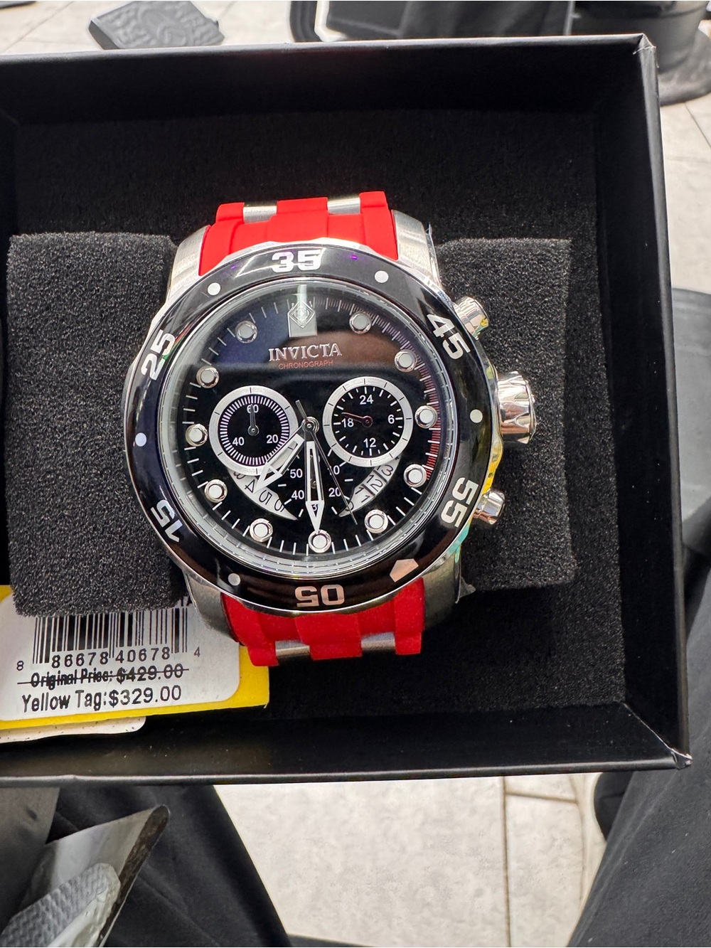 Invicta Men’s Chronograph Watch - Black Dial with Red Strap